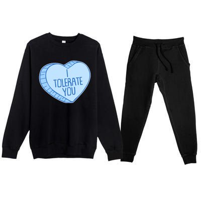 Funny Anti Valentines Day I Tolerate You Candy Heart Premium Crewneck Sweatsuit Set