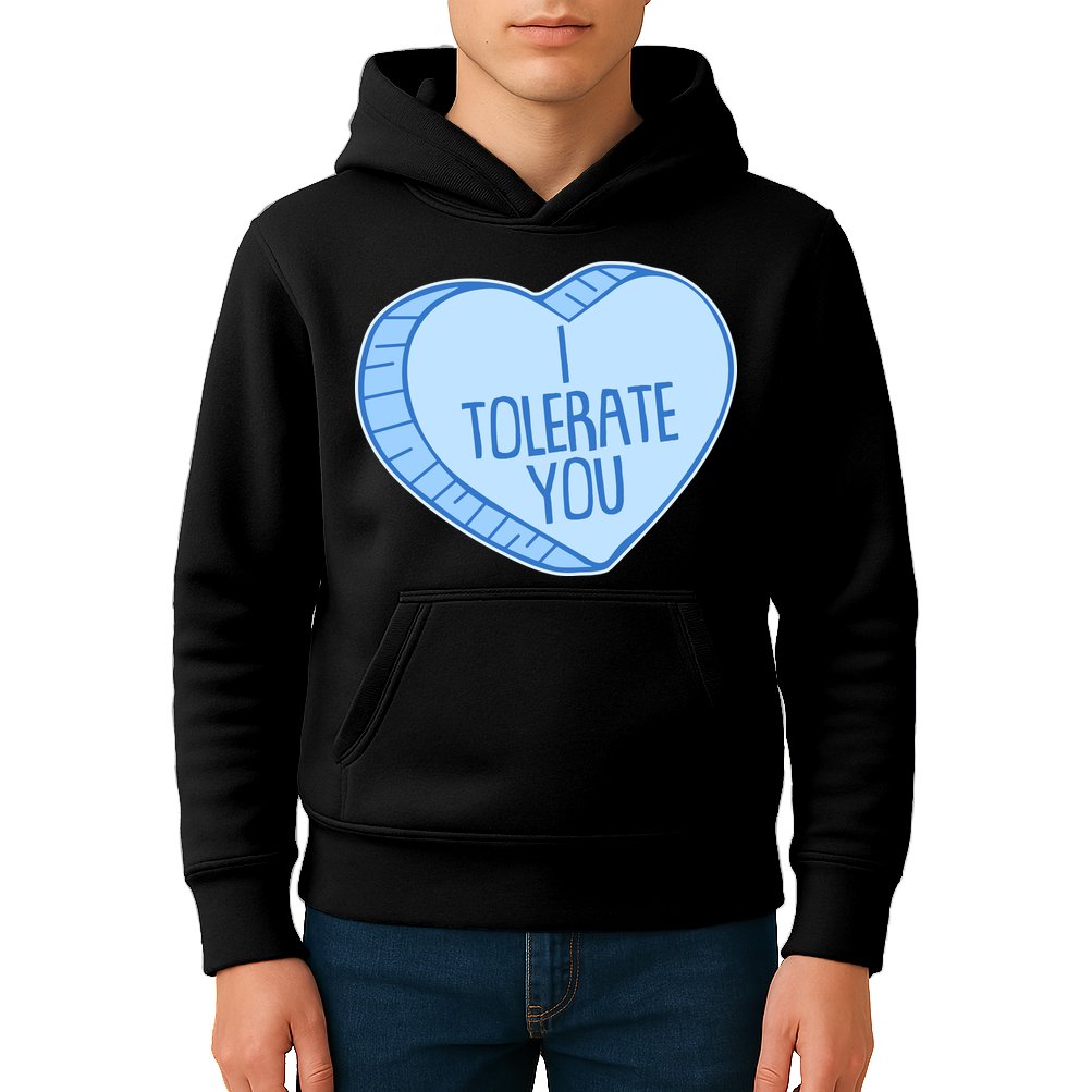 Funny Anti Valentines Day I Tolerate You Candy Heart Kids Hoodie