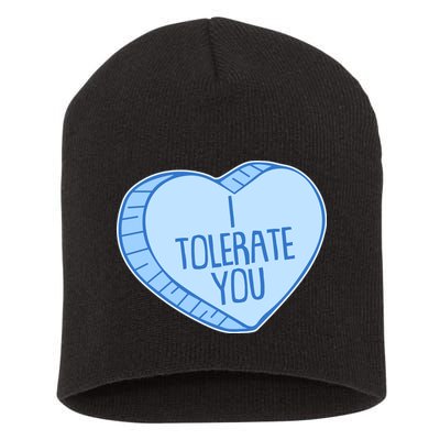 Funny Anti Valentines Day I Tolerate You Candy Heart Short Acrylic Beanie