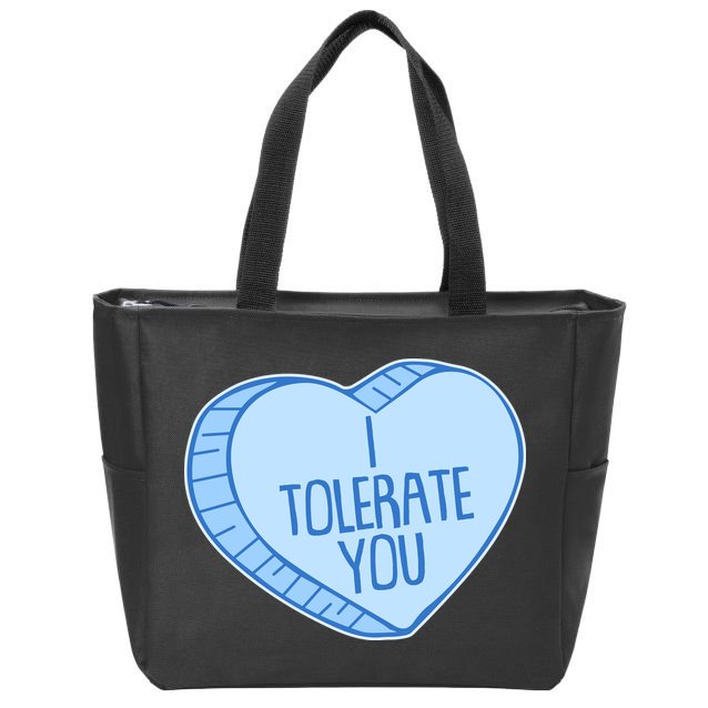 Funny Anti Valentines Day I Tolerate You Candy Heart Zip Tote Bag