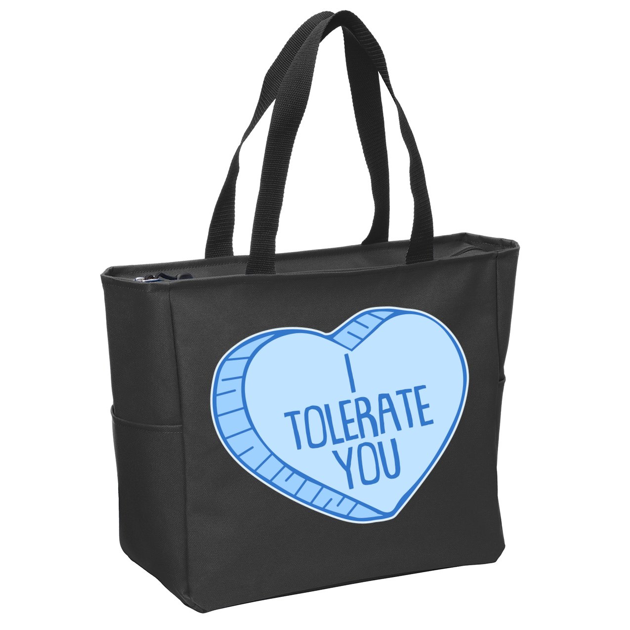 Funny Anti Valentines Day I Tolerate You Candy Heart Zip Tote Bag