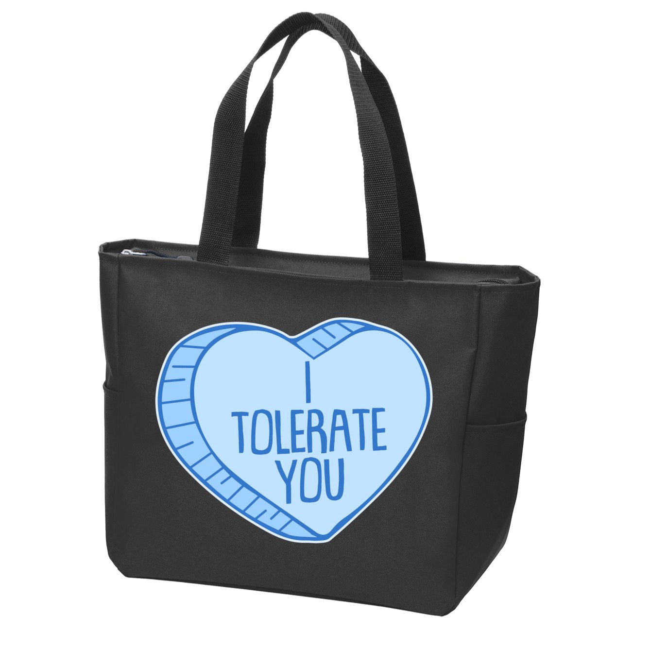 Funny Anti Valentines Day I Tolerate You Candy Heart Zip Tote Bag