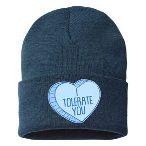 Funny Anti Valentines Day I Tolerate You Candy Heart Sustainable Knit Beanie