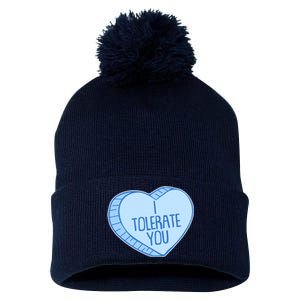 Funny Anti Valentines Day I Tolerate You Candy Heart Pom Pom 12in Knit Beanie