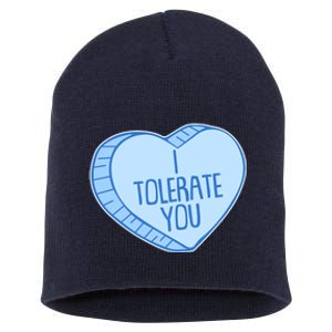 Funny Anti Valentines Day I Tolerate You Candy Heart Short Acrylic Beanie