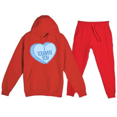 Funny Anti Valentines Day I Tolerate You Candy Heart Premium Hooded Sweatsuit Set