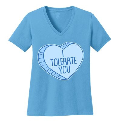 Funny Anti Valentines Day I Tolerate You Candy Heart Women's V-Neck T-Shirt