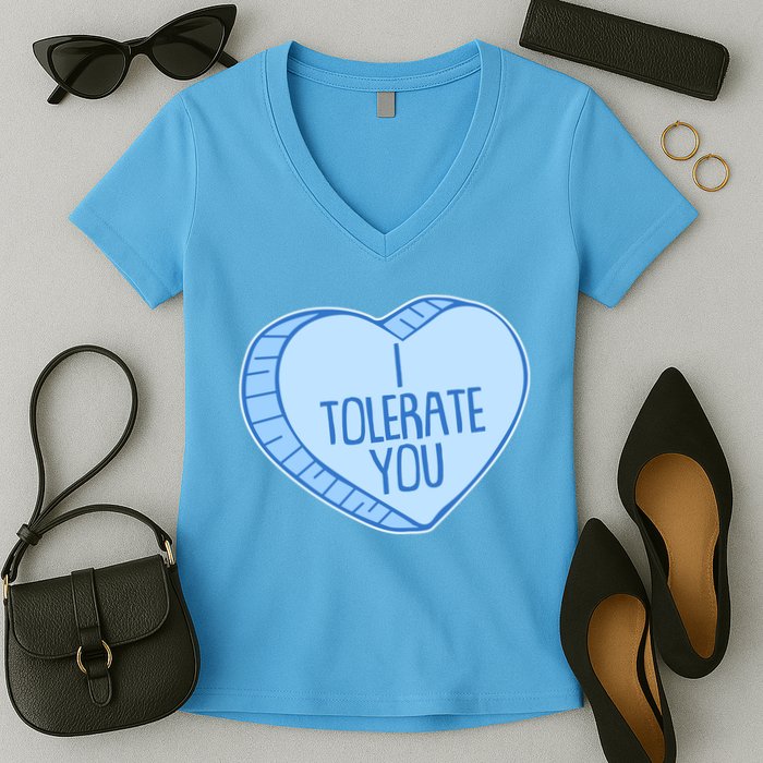 Funny Anti Valentines Day I Tolerate You Candy Heart Women's V-Neck T-Shirt