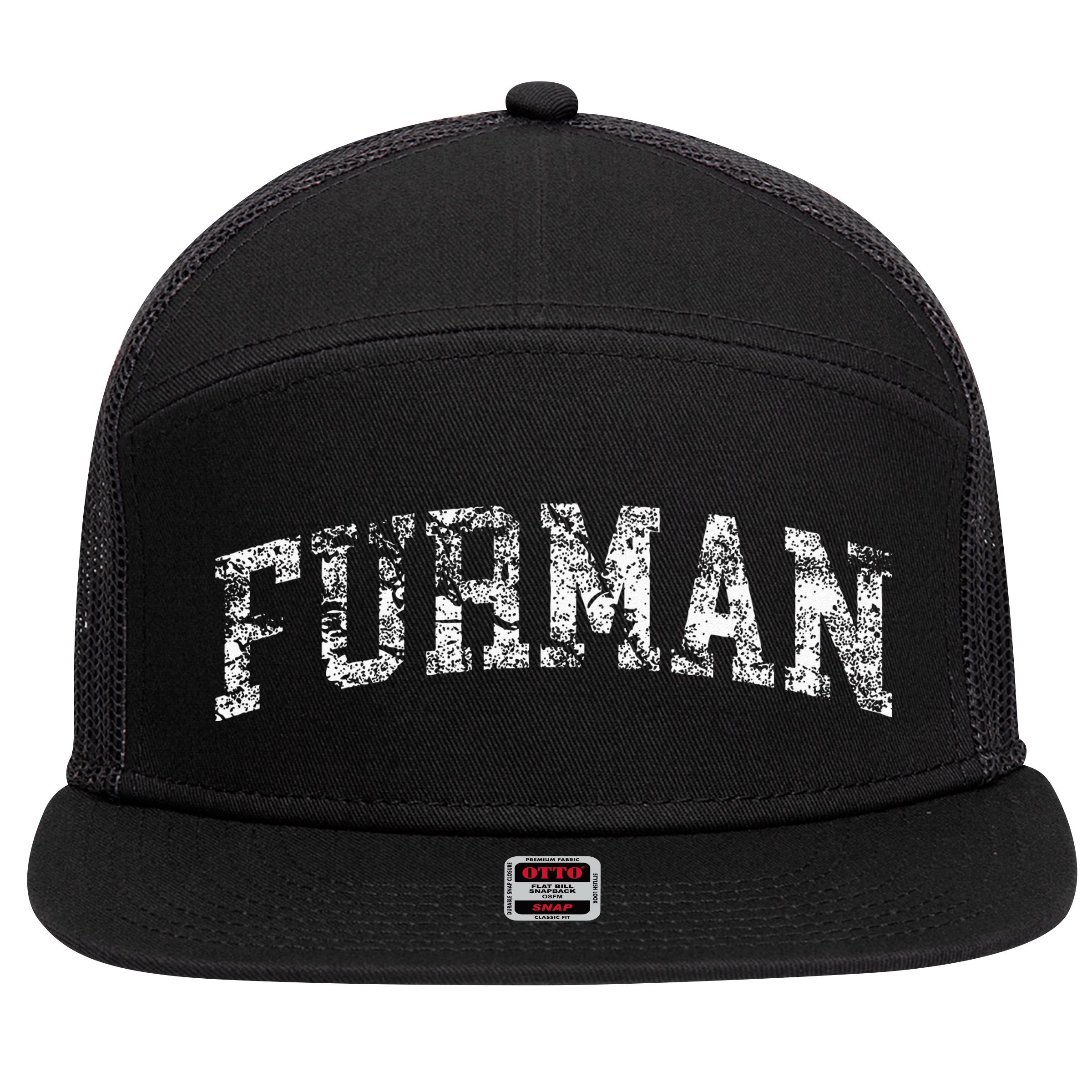 Furman Arch Vintage Retro College Athletic Sports 7 Panel Mesh Trucker Snapback Hat