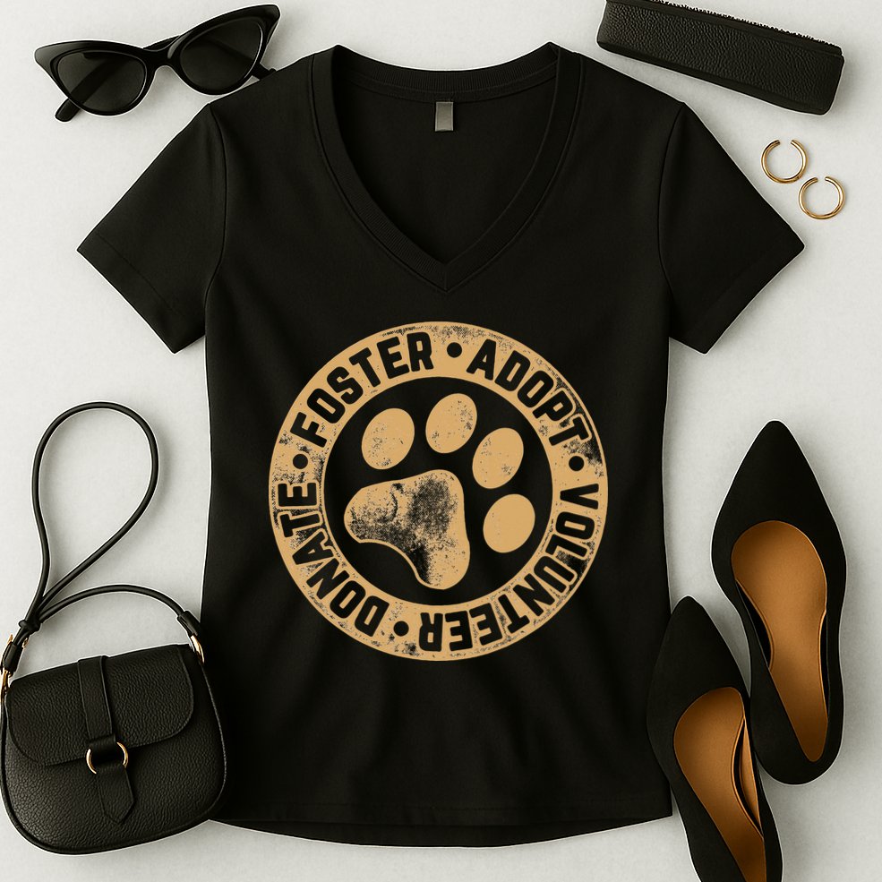 Foster. Adopt. Volunteer. Donate. Animal Rescue Dog Women's V-Neck T-Shirt