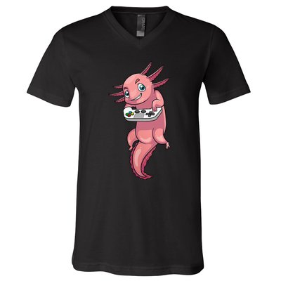 Funny Axolotl Video Gamer Gaming Axolotl V-Neck T-Shirt