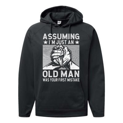 Funny Arm wrestling old man arm wrestler  Performance Fleece Hoodie