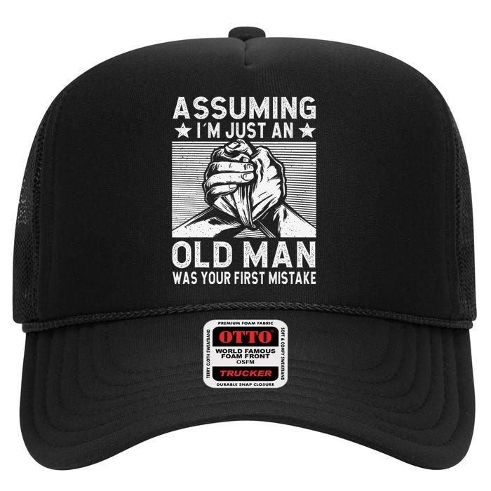 Funny Arm wrestling old man arm wrestler  High Crown Mesh Back Trucker Hat