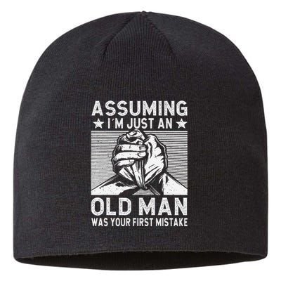 Funny Arm wrestling old man arm wrestler  Sustainable Beanie