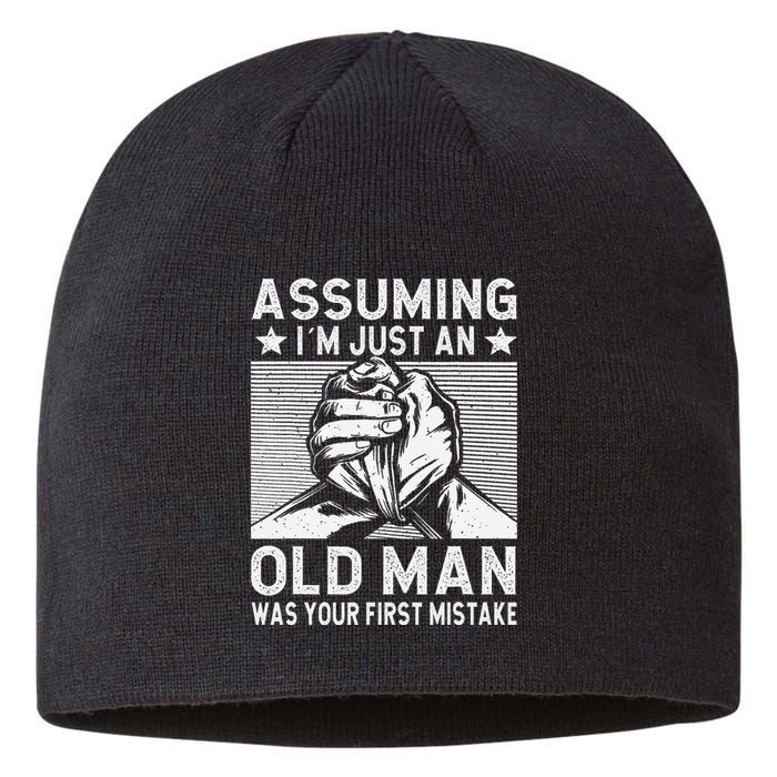 Funny Arm wrestling old man arm wrestler  Sustainable Beanie