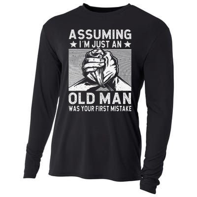 Funny Arm wrestling old man arm wrestler  Cooling Performance Long Sleeve Crew