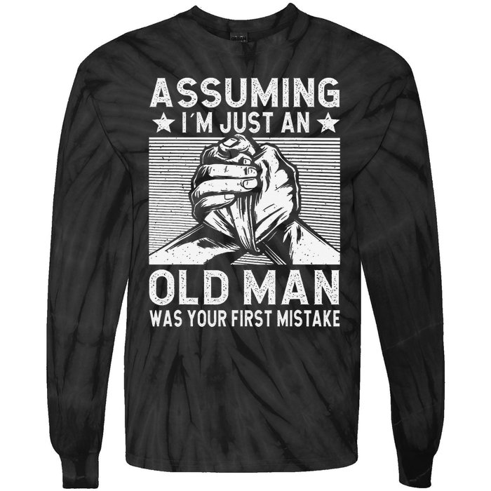 Funny Arm wrestling old man arm wrestler  Tie-Dye Long Sleeve Shirt