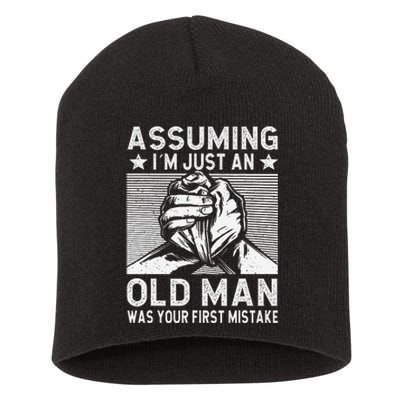 Funny Arm wrestling old man arm wrestler  Short Acrylic Beanie