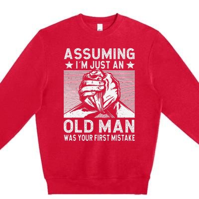 Funny Arm wrestling old man arm wrestler  Premium Crewneck Sweatshirt