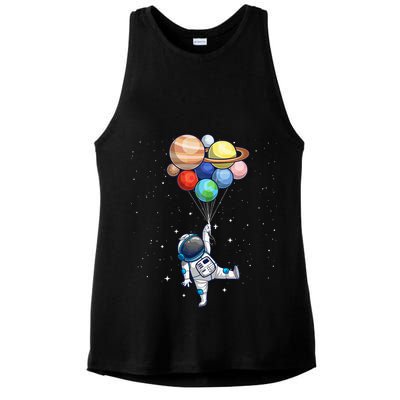 Funny Astronaut With Planets In Hand Ladies PosiCharge Tri-Blend Wicking Tank
