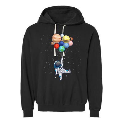 Funny Astronaut With Planets In Hand Garment-Dyed Fleece Hoodie