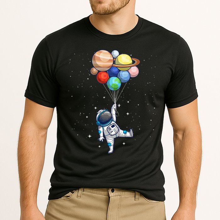 Funny Astronaut With Planets In Hand Performance Shirt