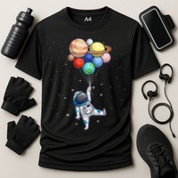 Funny Astronaut With Planets In Hand Performance Shirt