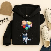 Funny Astronaut With Planets In Hand Hoodie
