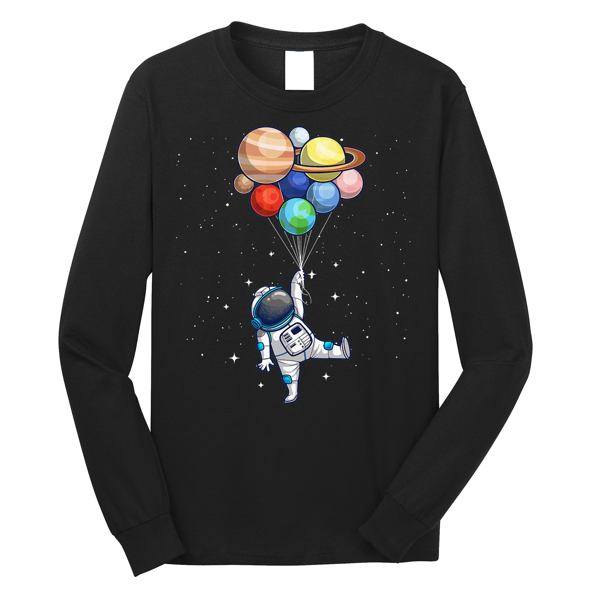 Funny Astronaut With Planets In Hand Long Sleeve Shirt