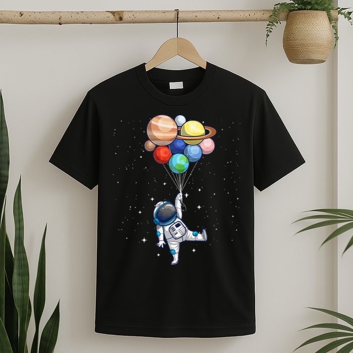 Funny Astronaut With Planets In Hand T-Shirt