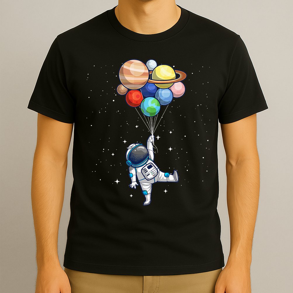 Funny Astronaut With Planets In Hand T-Shirt