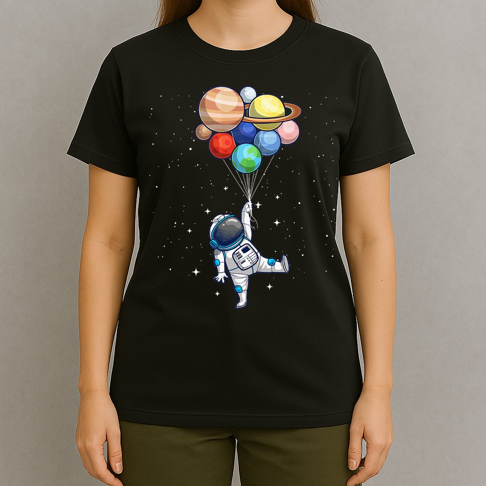 Funny Astronaut With Planets In Hand T-Shirt