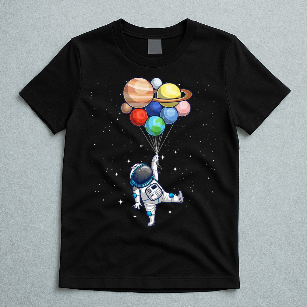 Funny Astronaut With Planets In Hand T-Shirt