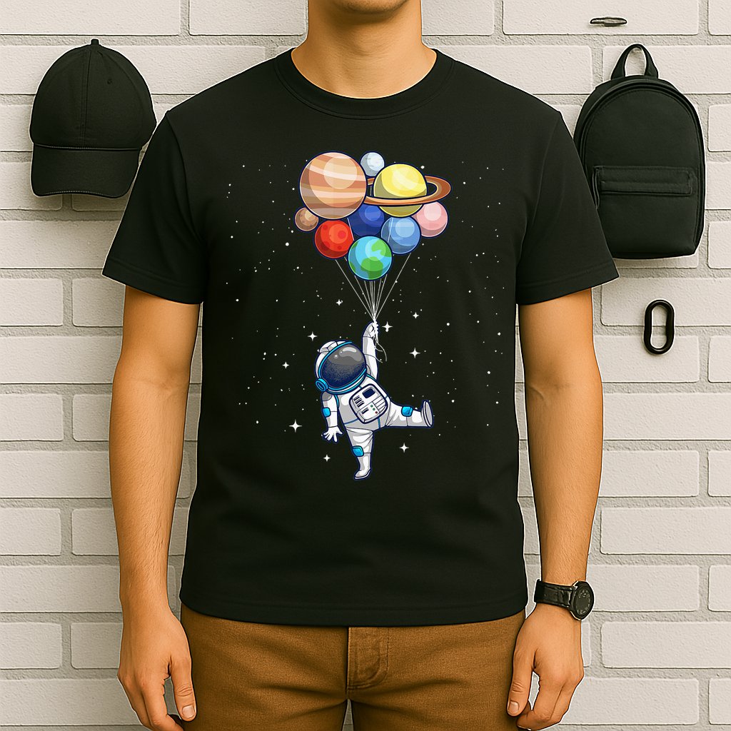Funny Astronaut With Planets In Hand T-Shirt
