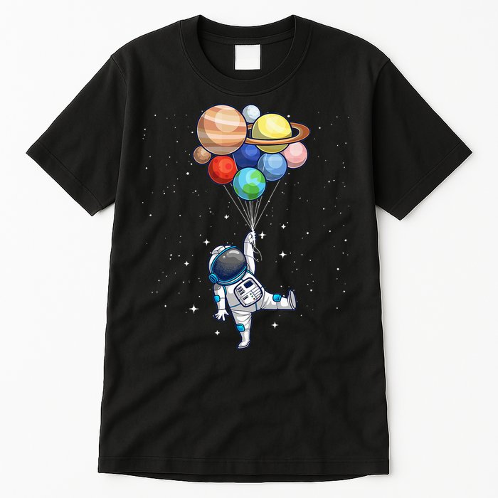 Funny Astronaut With Planets In Hand Tall T-Shirt