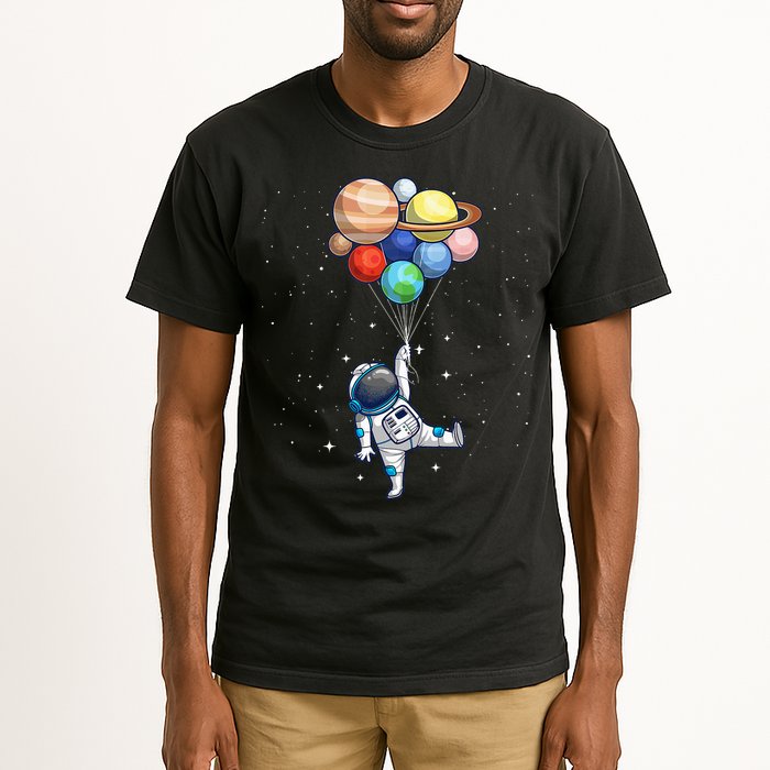 Funny Astronaut With Planets In Hand Tall T-Shirt