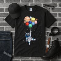 Funny Astronaut With Planets In Hand Tall T-Shirt