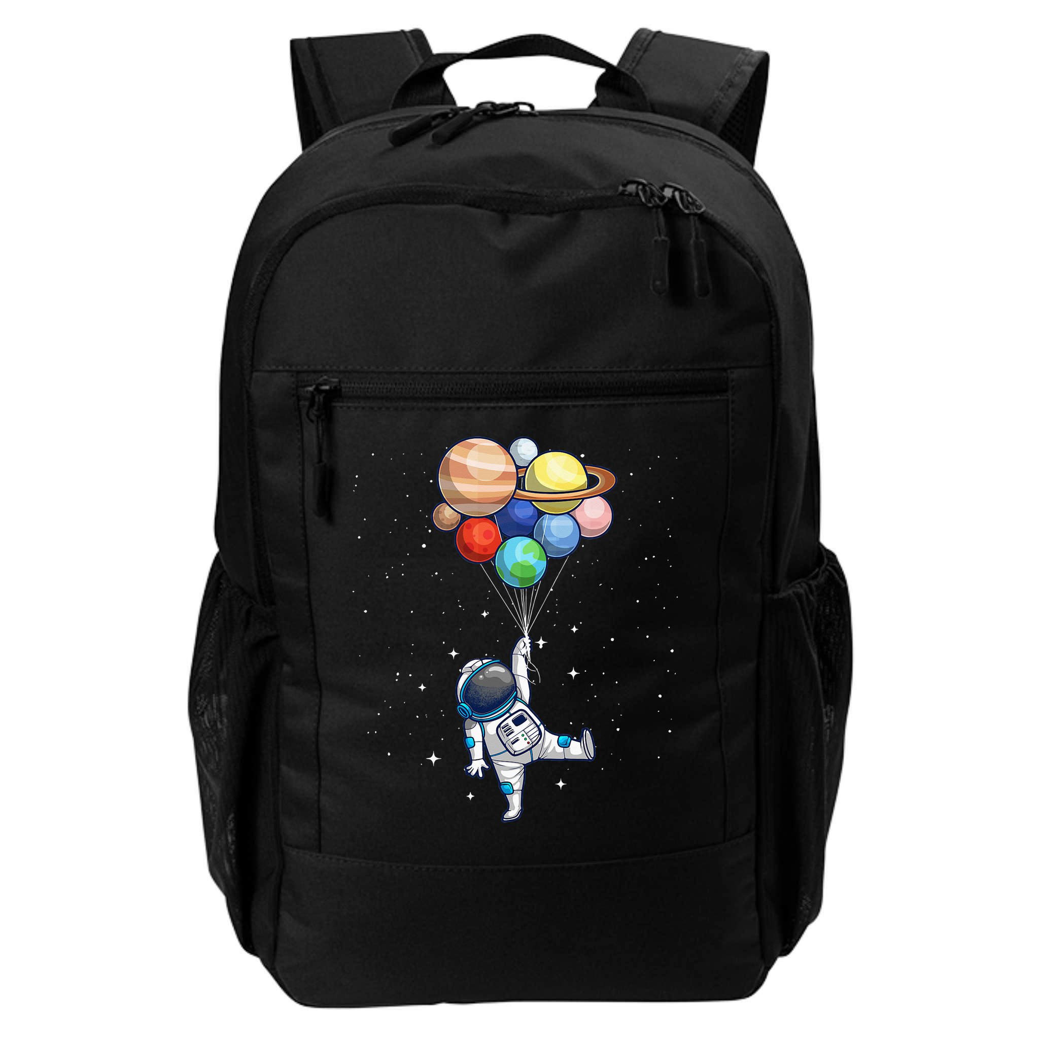 Funny Astronaut With Planets In Hand Backpack