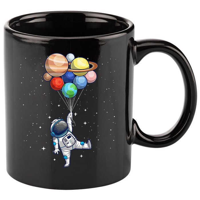 Funny Astronaut With Planets In Hand 11oz C Handle Ceramic Mug