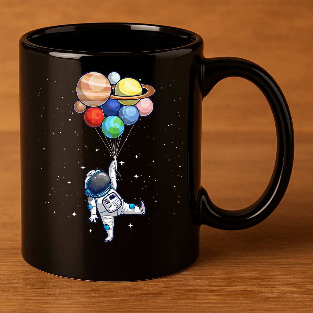 Funny Astronaut With Planets In Hand 11oz C Handle Ceramic Mug