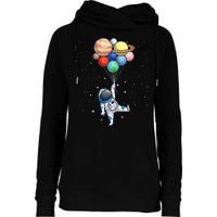 Funny Astronaut With Planets In Hand Womens Funnel Neck Pullover Hood