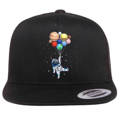 Funny Astronaut With Planets In Hand Flatbill Hat