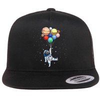 Funny Astronaut With Planets In Hand Flat Bill Trucker Hat