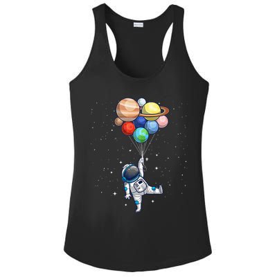 Funny Astronaut With Planets In Hand Ladies PosiCharge Competitor Racerback Tank