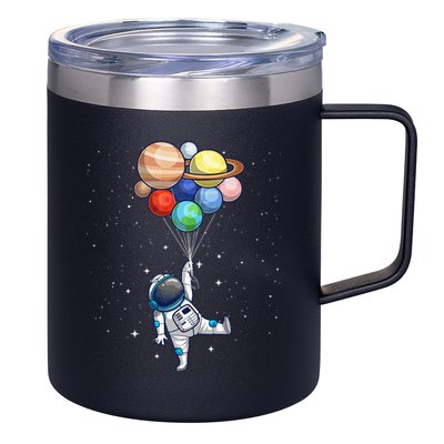 Funny Astronaut With Planets In Hand 12oz Stainless Steel Coffee Mug