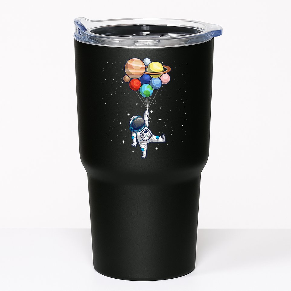 Funny Astronaut With Planets In Hand Tumbler