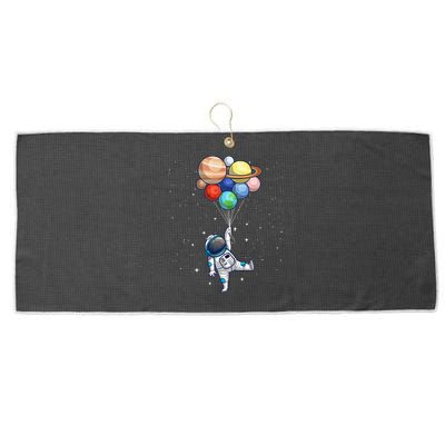Funny Astronaut With Planets In Hand Large Microfiber Waffle Golf Towel
