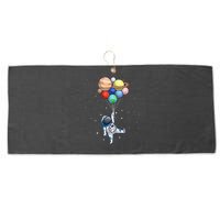 Funny Astronaut With Planets In Hand Large Microfiber Waffle Golf Towel
