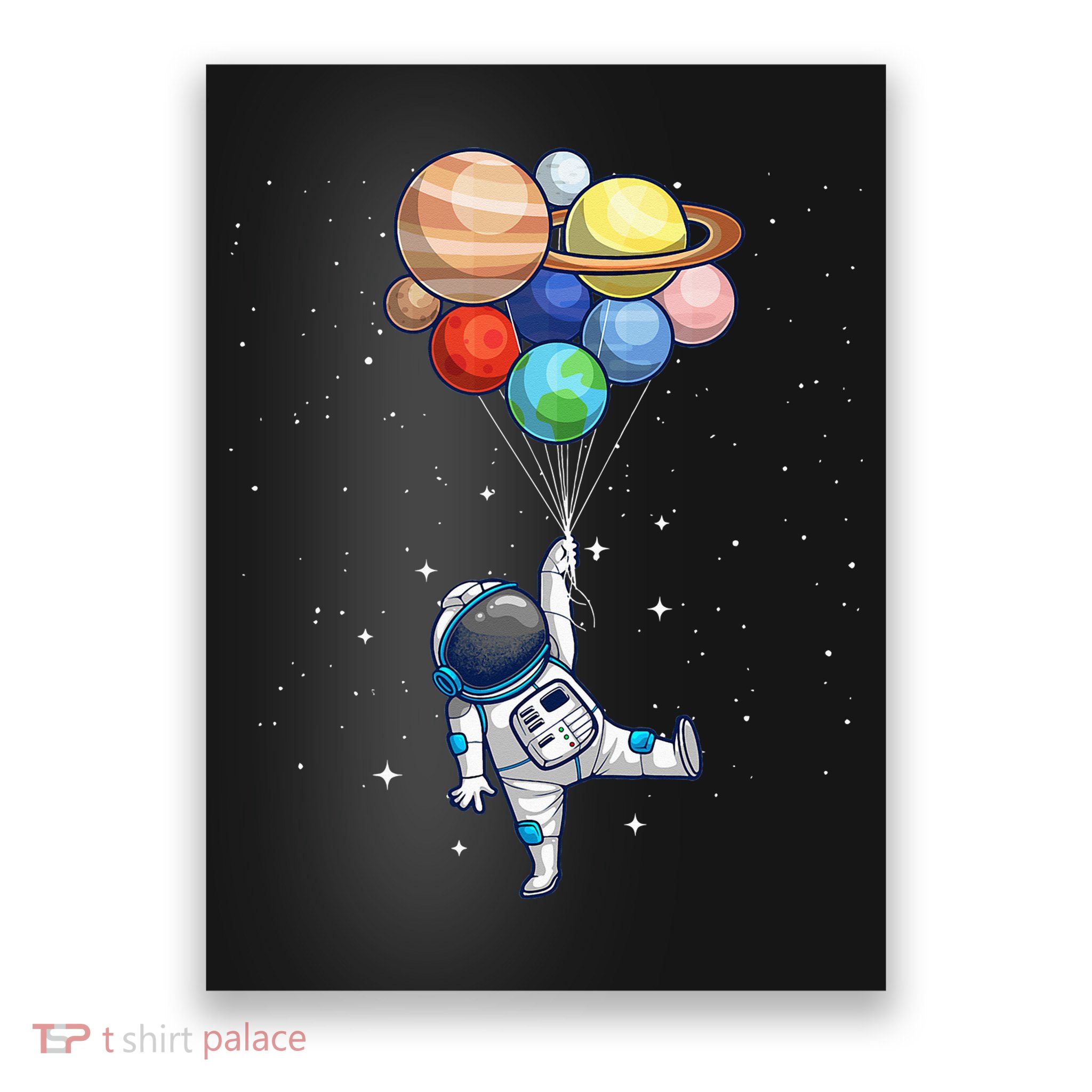 Funny Astronaut With Planets In Hand Poster