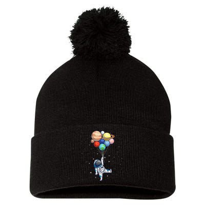 Funny Astronaut With Planets In Hand Pom Pom 12in Knit Beanie
